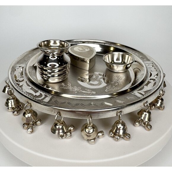 Pooja Puja Thali Set 900 Silver In Box - Picture 1 of 11